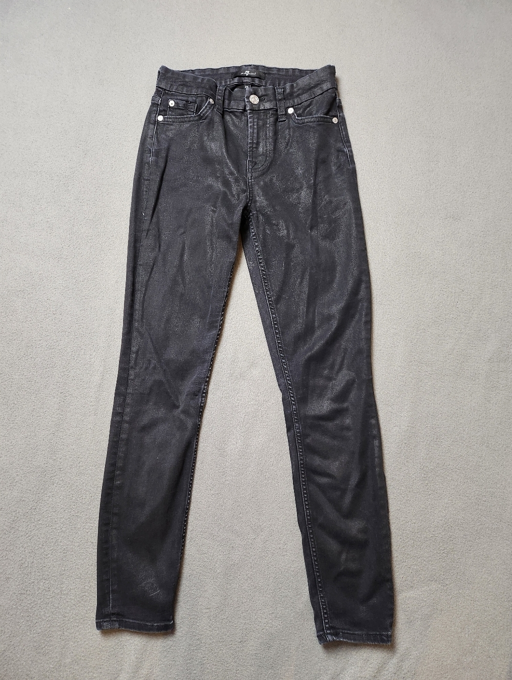 7 For All Mankind Coated Black Skinny Jean Sz 25